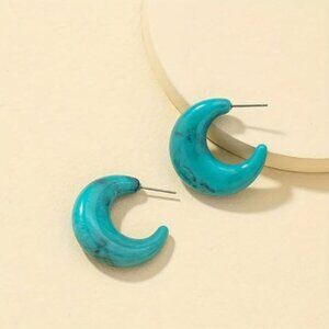 NEW Cressida Turquoise Blue Chunky C Shape Coastal Hoop Earrings